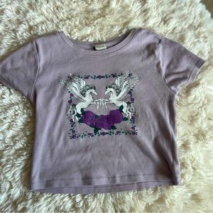 Purple unicorn graphic crop top